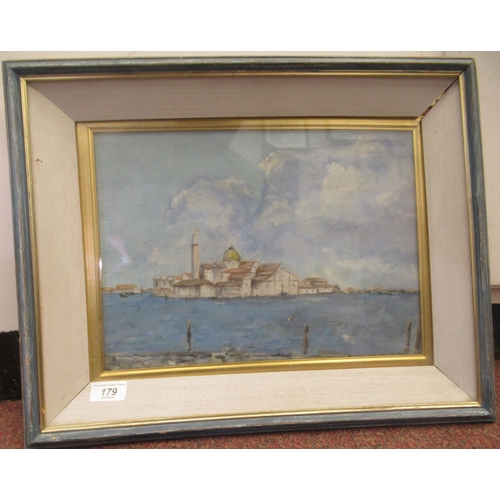 192 - Attributed to Margaret D Wilson - a Venetian scene with a canal in the foreground  oil on board  11