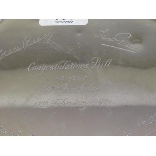 193 - A Georgian style silver waiter with a raised and decoratively cast piecrust border, elevated on scro... 