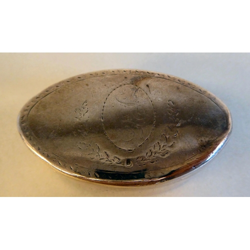 198 - A George IV silver lozenge shape patch box with scratch engraved decoration on the hinged lid  Londo... 