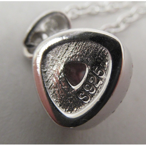 203 - A silver coloured metal pear shaped pendant, set with an opal and cubic zirconia, on a fine neckchai... 