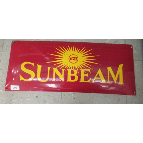 206 - A cast iron yellow and red enamelled steel advertising sign, inscribed 'The Sunbeam'  9.5