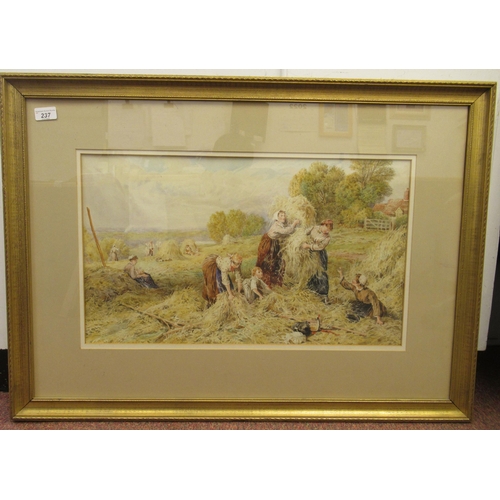 215 - Early 20thC British School - haymaking with women and children in the foreground  watercolour  bears... 