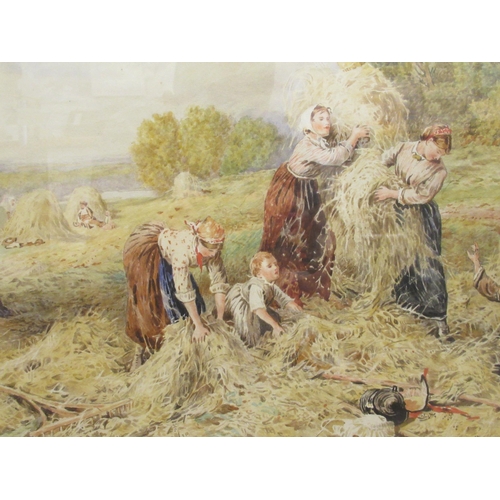 215 - Early 20thC British School - haymaking with women and children in the foreground  watercolour  bears... 