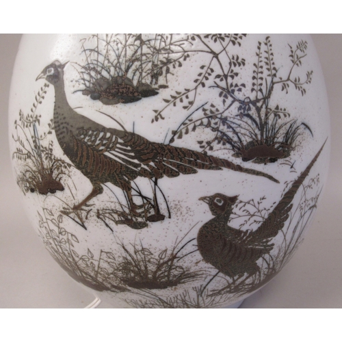 236 - A Royal Copenhagen porcelain aluminia faience table lamp of bulbous bottle vase design, decorated by... 