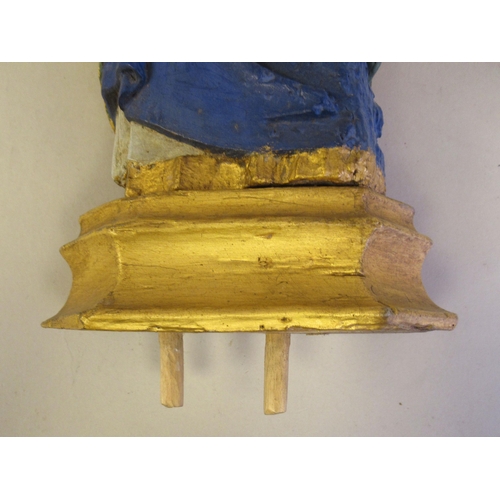 238 - A 17th/18thC carved limewood religious flatback niche figure, the Virgin Mary and Baby Jesus, decora... 