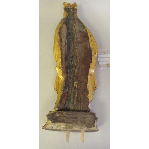 238 - A 17th/18thC carved limewood religious flatback niche figure, the Virgin Mary and Baby Jesus, decora... 