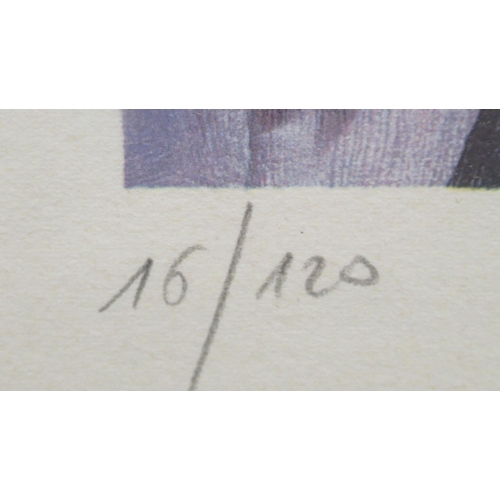 62 - Modern Italian School - three female rugby players  Limited Edition 16/120 coloured print  bears an ... 