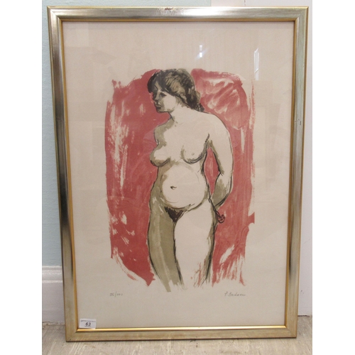 63 - Modern Italian School - a nude  Limited Edition 36/100 coloured print  bears an indistinct pencil si... 