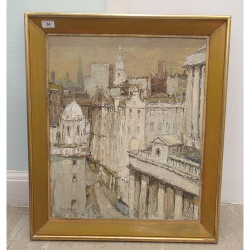 64 - Ronald Copping - a cityscape  oil on board  bears a signature & dated '62  24
