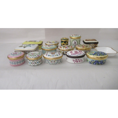 72 - Porcelain and enamelled patch boxes: to include a Halcyon Days example, decorated with boys playing&... 