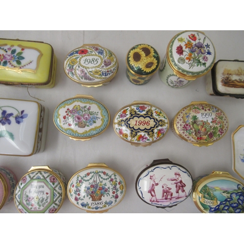 72 - Porcelain and enamelled patch boxes: to include a Halcyon Days example, decorated with boys playing&... 