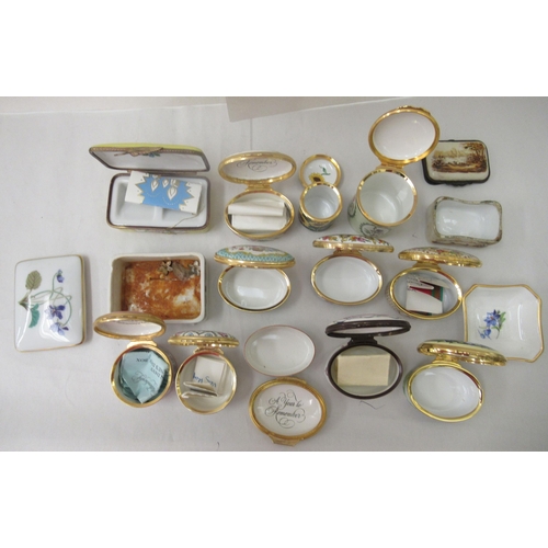 72 - Porcelain and enamelled patch boxes: to include a Halcyon Days example, decorated with boys playing&... 