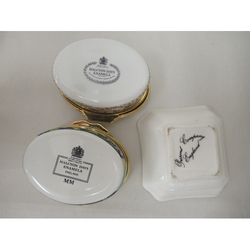 72 - Porcelain and enamelled patch boxes: to include a Halcyon Days example, decorated with boys playing&... 