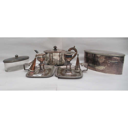 89 - Silver plate: to include a pair of late Victorian chambersticks  6