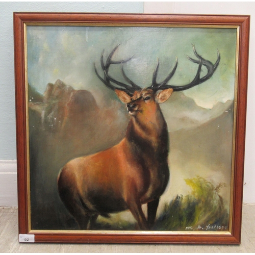 92 - A Youngson - a stag&nbsp; mixed media on board&nbsp; bears a signature & dated 1992&nbsp; 19