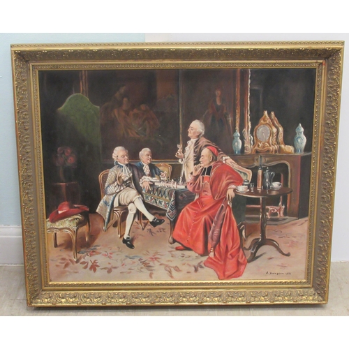 97 - A Youngson - a period salon scene with clergymen and a society figure  oil on canvas  bears a signat... 