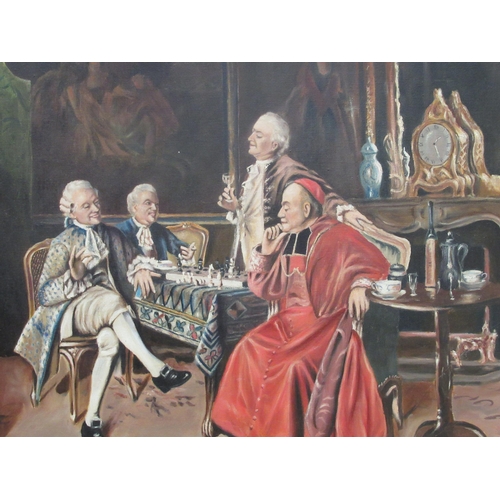 97 - A Youngson - a period salon scene with clergymen and a society figure  oil on canvas  bears a signat... 