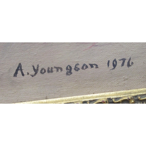 97 - A Youngson - a period salon scene with clergymen and a society figure  oil on canvas  bears a signat... 