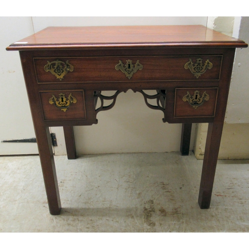 117 - An early 19th/late 20thC mahogany lowboy, the long shallow drawer and two box drawers with cockbeadi... 