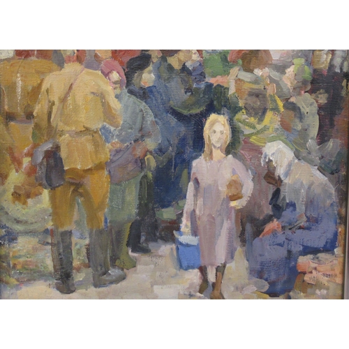 125 - Attributed to Yuri Yatchenko - soldiers distributing food parcels in Ukraine after the Second World ... 