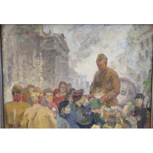 125 - Attributed to Yuri Yatchenko - soldiers distributing food parcels in Ukraine after the Second World ... 