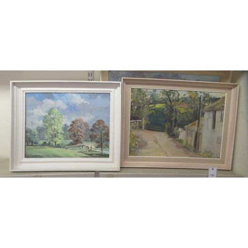 130 - Six framed works and one similar by John Revell  mainly landscapes  oil on boards  six bearing signa... 