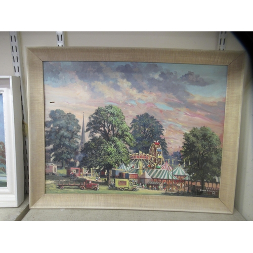 130 - Six framed works and one similar by John Revell  mainly landscapes  oil on boards  six bearing signa... 