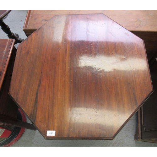 157 - An Edwardian walnut occasional table, the octagonal top raised on ring turned and block supports, un... 