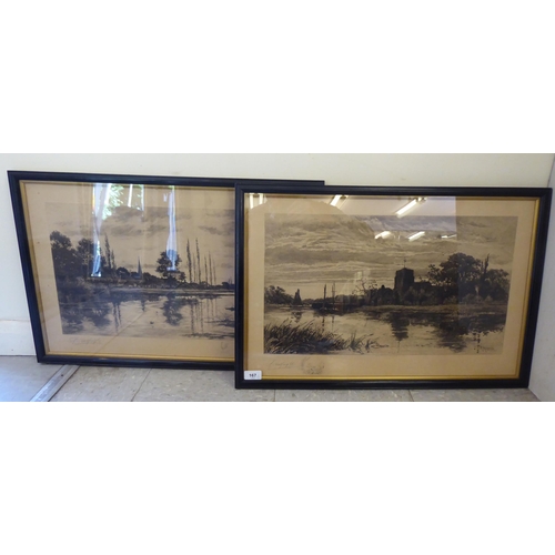 167 - After Haltknight - two monochrome period landscapes  prints  bearing pencil signatures&nbs... 