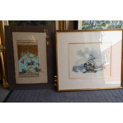 173 - Framed pictures and prints: to include an early 19thC coloured print 'No.11 Blessings of Britain'&nb... 