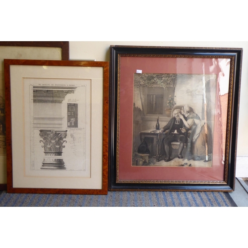 173 - Framed pictures and prints: to include an early 19thC coloured print 'No.11 Blessings of Britain'&nb... 