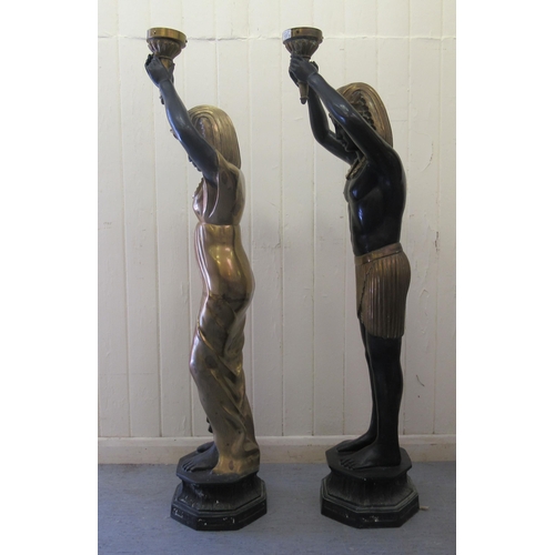 193 - A pair of 20thC bi-coloured bronze freestanding lamps, fashioned as ancient Egyptian figures, each h... 