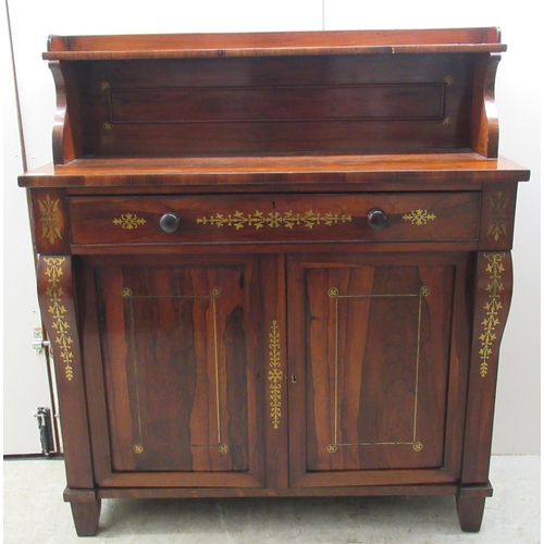 195 - A Regency rosewood chiffonier with inlaid brass ornament, the low upstand incorporating a shallow ga... 