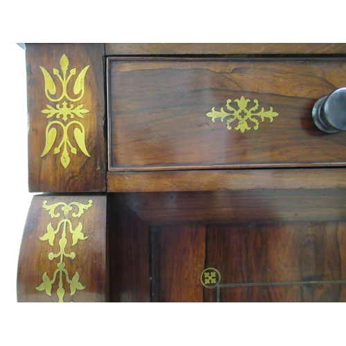 195 - A Regency rosewood chiffonier with inlaid brass ornament, the low upstand incorporating a shallow ga... 