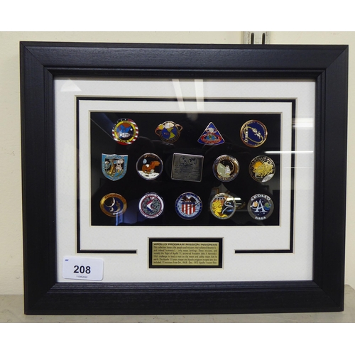 208 - Fourteen Apollo Program Mission insignia badges, in celebrating the Moon Landing and Crew 1969-1972 ... 