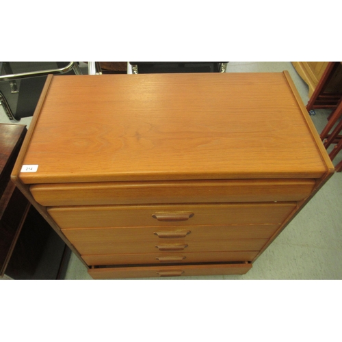 214 - A 1970s teak six drawer tallboy, on a plinth  39