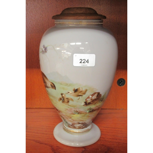 224 - A late Victorian purple glass vase, decorated with grouse  12