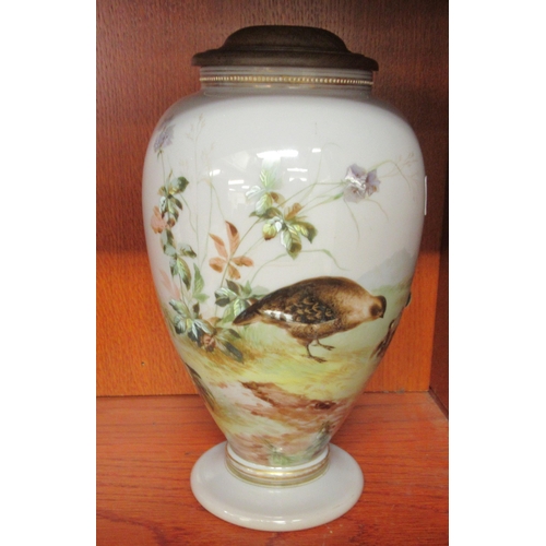 224 - A late Victorian purple glass vase, decorated with grouse  12