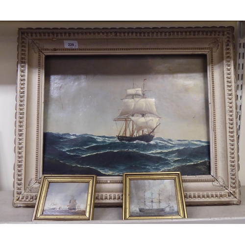 229 - Maritime pictures: to include a double mast fishing vessel, on choppy seas  oil on canvas ... 