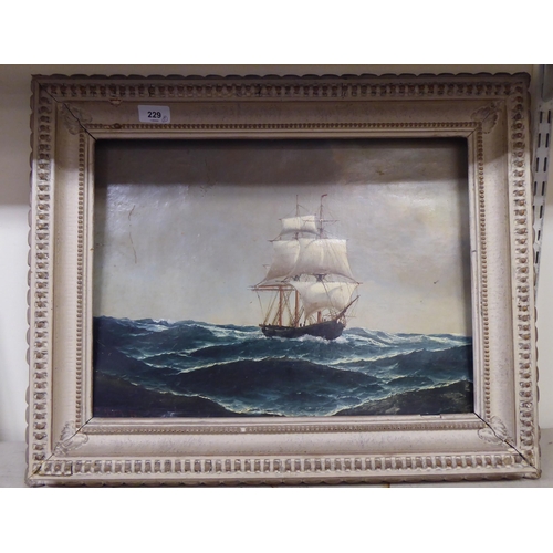 229 - Maritime pictures: to include a double mast fishing vessel, on choppy seas  oil on canvas ... 