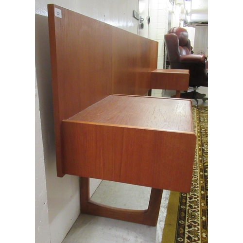 232 - A 1970s teak bedhead with built-in, single drawer bedside chests  102