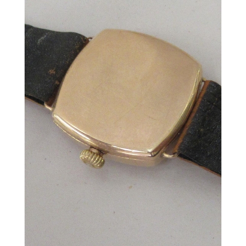 241 - A 1920s 9ct gold cased Waltham wristwatch, faced by an enamelled Roman dial