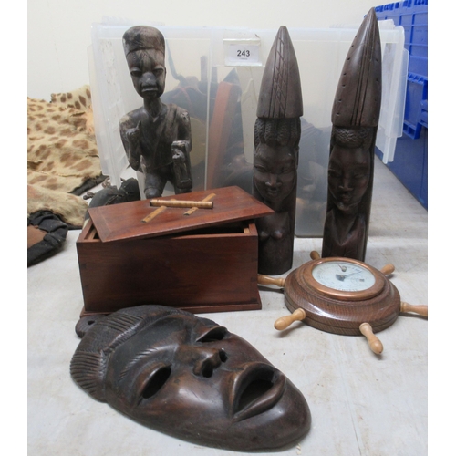 243 - 19th & mainly 20thC carved, wooden and other collectables: to include a Kukri, in a hide sheath;... 