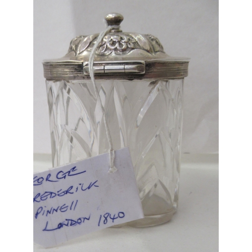 25 - An early Victorian silver lidded condiments pot with a moulded glass reservoir  George Frederic... 