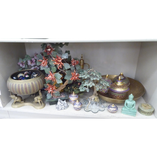 265 - Modern Asian themed collectables: to include two Chinese glass floral displays  11