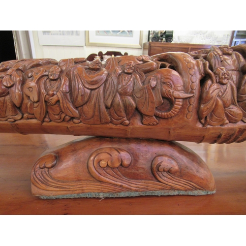 271 - A modern Asian carved fruitwood table centrepiece, fashioned as an allegorical scene  10