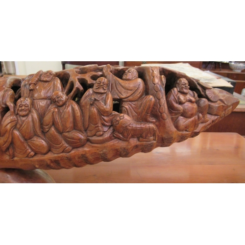 271 - A modern Asian carved fruitwood table centrepiece, fashioned as an allegorical scene  10