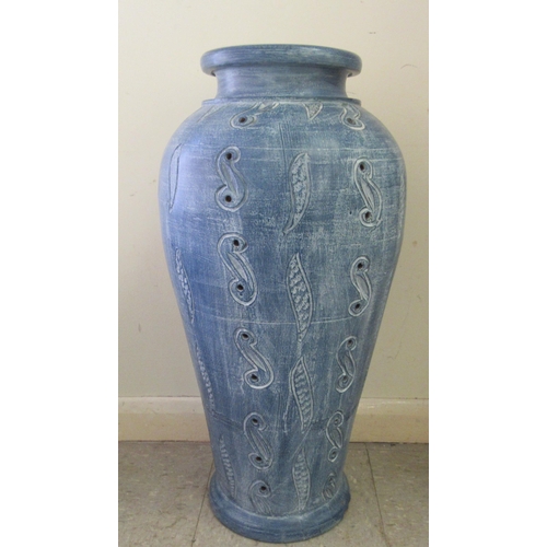 272 - A modern blue painted pottery vase of tapered baluster form with pierced ornament  29