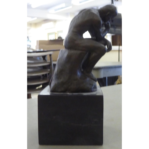 288 - After Rodin, a bronzed effect composition figure 'The Thinker' on a granite plinth  8