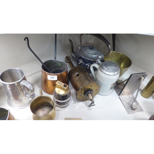 322 - Decorative and functional metalware: to include pewter tankards 